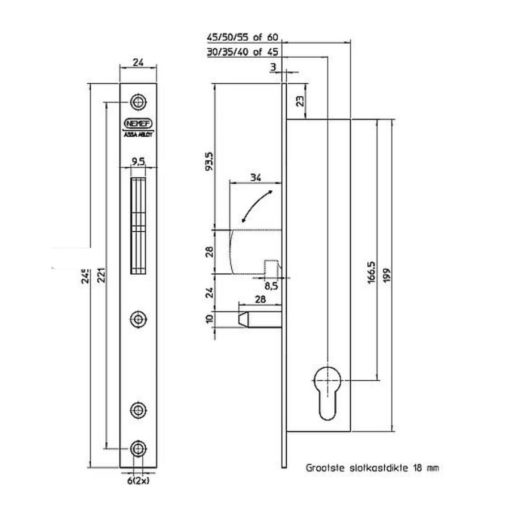 Smaldeurslot Nemef 9690 (Haakschoot + Pen) - Afbeelding 3